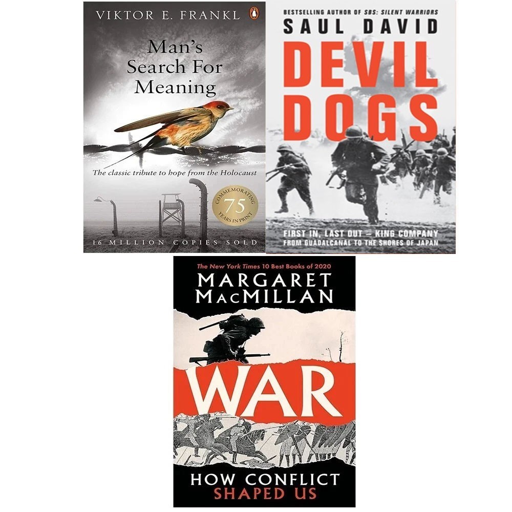 Mans Search For Meaning, Devil Dogs Saul David, War Margaret 3 Books Set