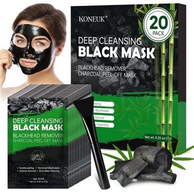 20 Pack Blackhead Remover Mask Set, Charcoal Peel Off Black Face Mask with Brush