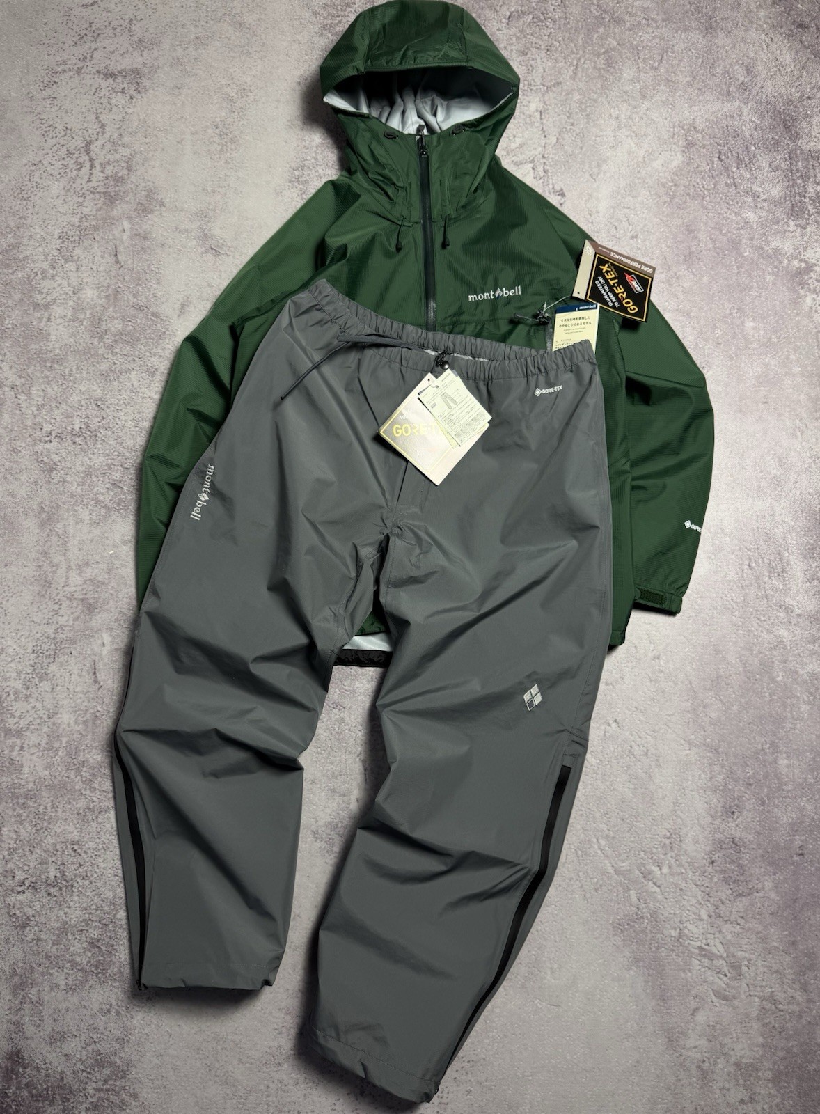 Montbell Gore-Tex Rain Suit Set Jacket + Pants Men’s Size M Green Gray New image 5