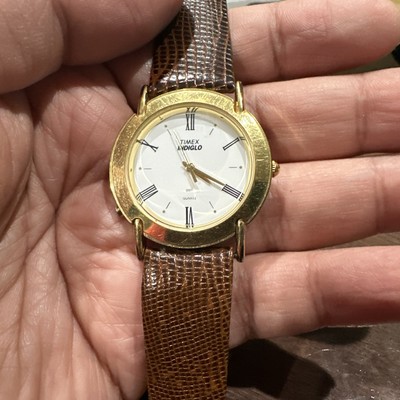 Working VTG Timex Indiglo Ladies 33mm Watch Gold Tone Jb Champion Lizard Leather