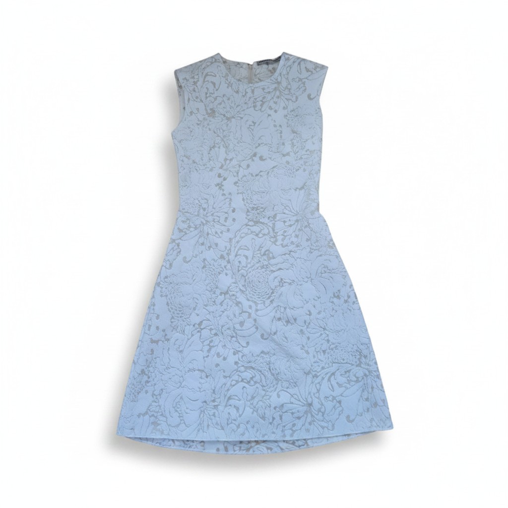 ERMANNO SCERVINO White Textured Floral Cotton Sleeveless A-Line Dress IT 40