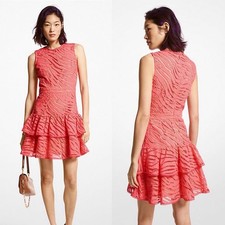 NEW Retaged Sz M $395 Michael Kors Cotton Sleeveless Eyelet Ruffle Pink