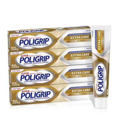 Poligrip Extra Care Denture Adhesive Cream, Strong All-Day Hold,  Seal, Comfort,