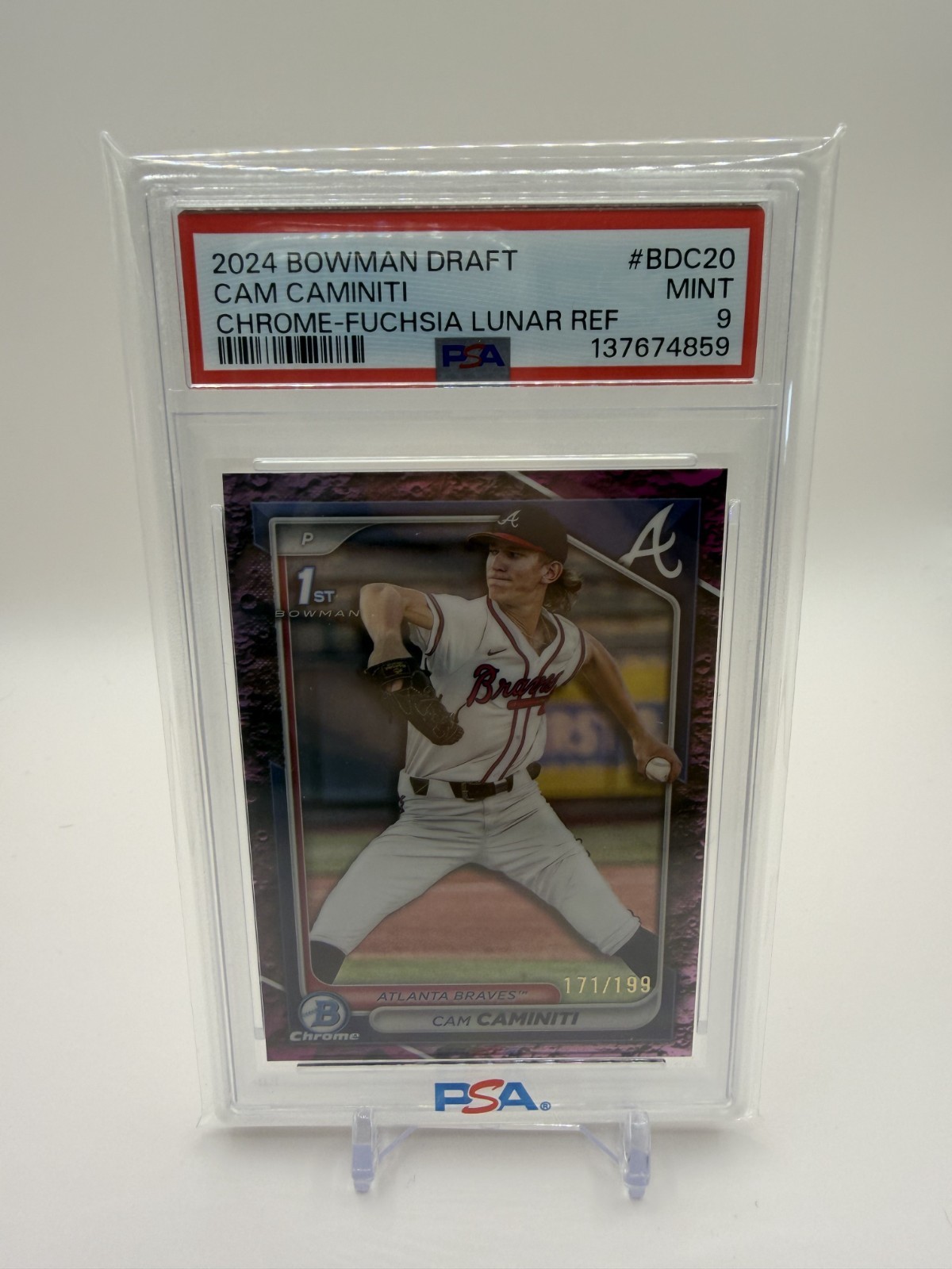 2024 Bowman Chrome Draft 1st Cam Caminiti Fuschia /199 PSA 9 Braves