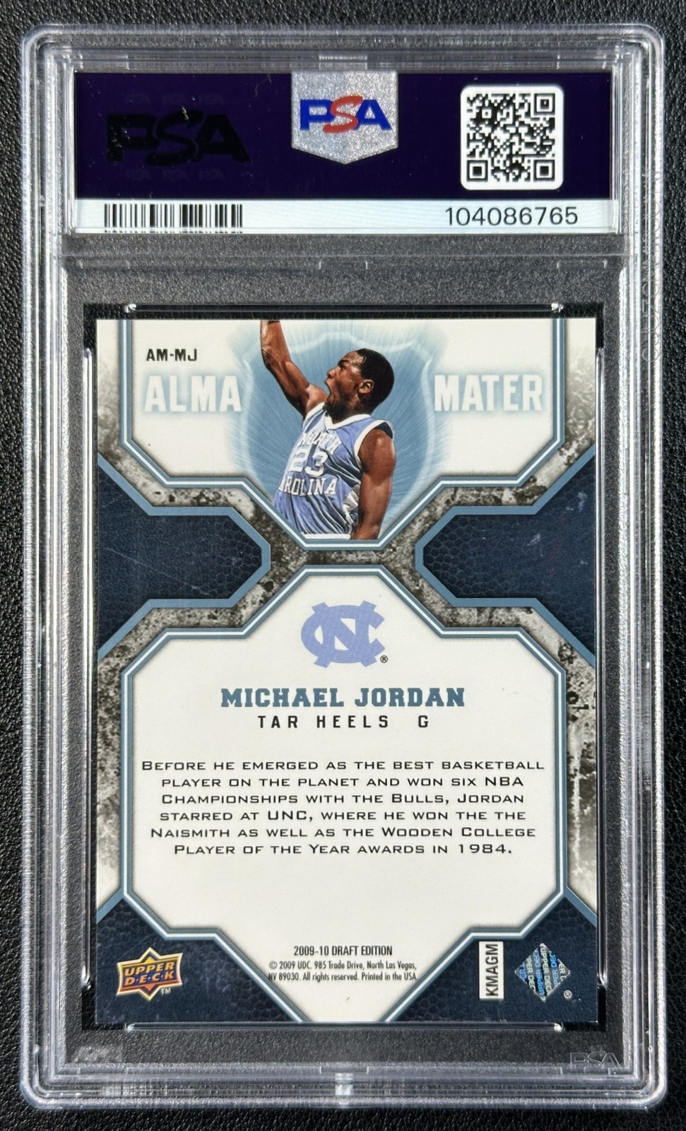 MICHAEL JORDAN PSA 6.5 2009-10 UD DRAFT EDITION #AM-MJ ALMA MATER BLUE 87/99 view 2