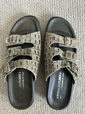 Donald Pliner 3 Strap Slip-on Slides Sandals 8 Green Alligator Pattern Leather