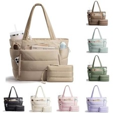 with Coin Purse Puffer Tote Bag for Women Commuting Bags  for School Travel Gym