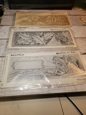Vintage Set  Of 3 Craftaid Billfold Leather Tooling Templates Horse Themes