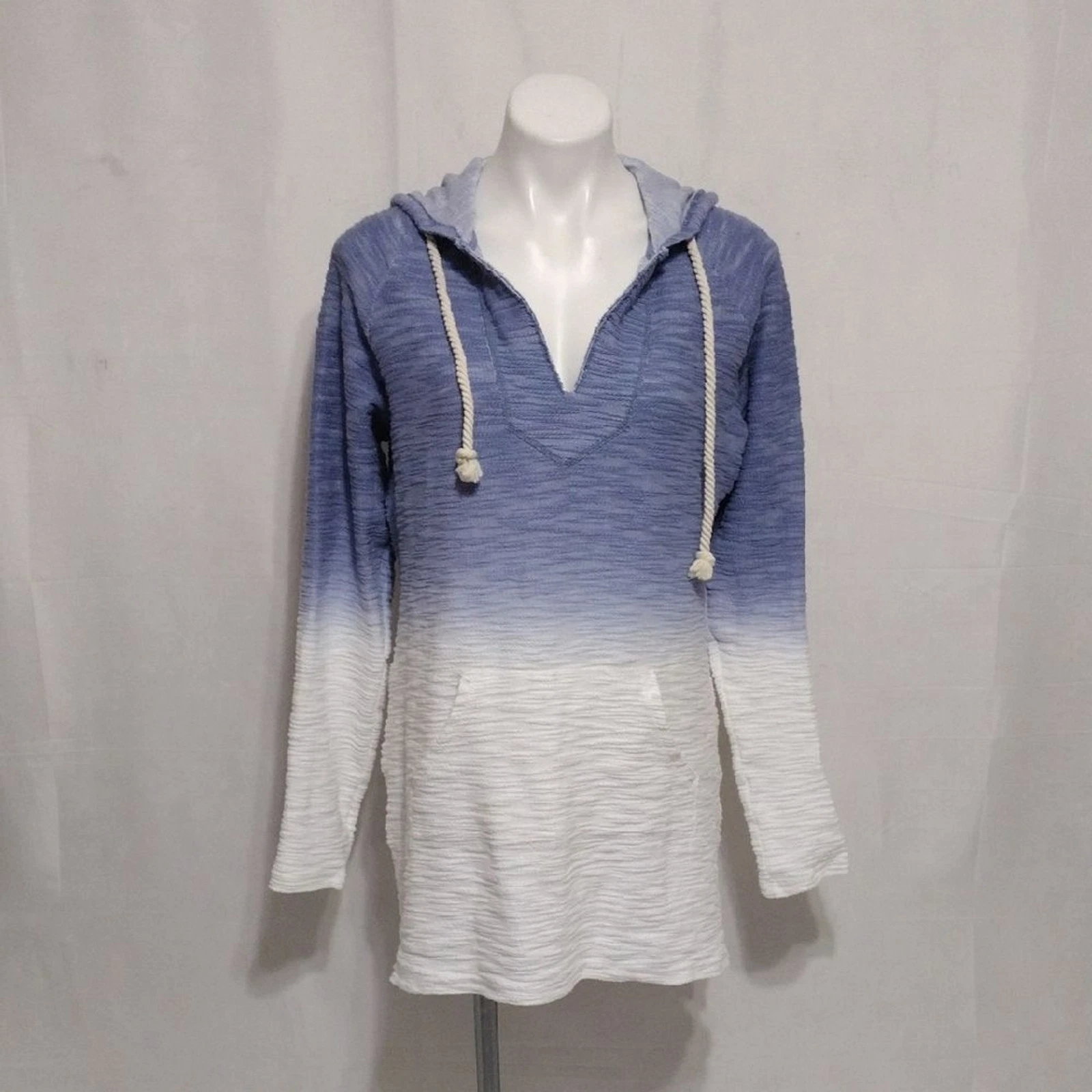 Beach Break Blue White Ombre Pullover Hooded Sweatshirt Top Coastal Streetwear L