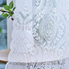 White Lace Curtains 54 Inch Length, 2 Panels Bohemian Damask Medallion Curtains