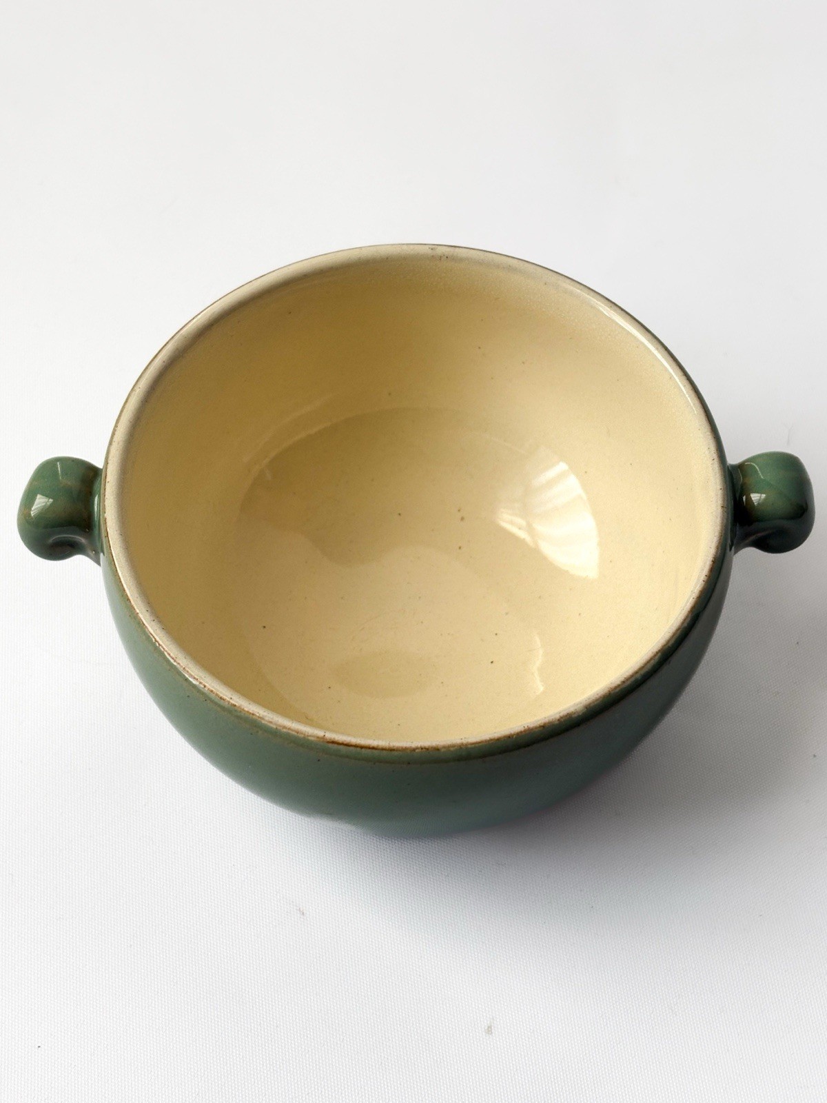 Vintage Denby Stoneware Soup Bowls Set of 2 Green Handled Bowls Made in England image 3