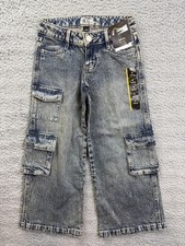 Art Class Jeans Youth 5 Blue Wide Leg Cargo Pockets Denim Mid Rise Relaxed Fit