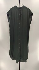 Quince Women Washable Stretch Silk Midi Shirt Dress Forest Green M