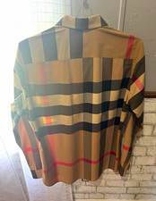 Burberry Men s Beige Black Red Check Long Sleeve Cotton Button-Up Shirt L