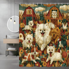 Farmhouse Dogs Shower Curtain Autumn Barn Farm Animal Print