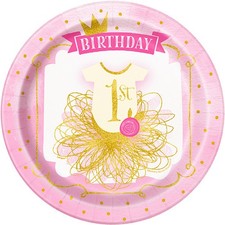 Unique Party Pappteller mit Aufschrift 1st Birthday, Pink/Gold, 8 Stück (SG11846