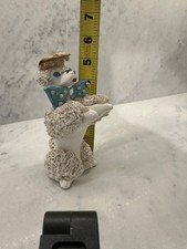 Vintage 5.5” Spaghetti Poodle Figurine Hat Pearl Bow Tie Blue Eyes MCM