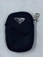Prada Black Nylon Triangle Logo Mini Pouch Coin Purse Keychain Silver Hardware