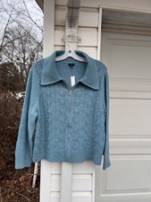 NWT Talbots Cozy Blue Zip Front Multi-weave Long Sleeve ShortCardigan 3X 22W 24W