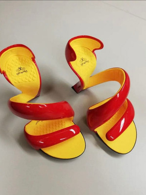 Julian Hakes Mojito Women's Sandals Shoes Open Toe Pumps Red Yellow Color 36