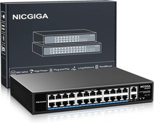 24 Port PoE Switch Unmanaged, 24 Port PoE+@400W, 2 Gigabit Uplink Ports, NICGIGA