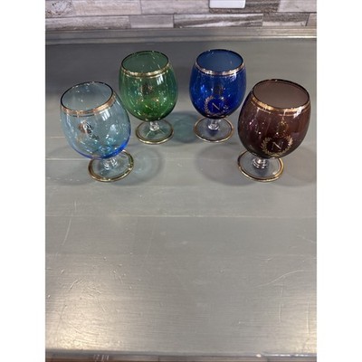 Vintage Set Of 4 Napoleon Brandy Cognac Snifters Glasses Gold Rim Embossed