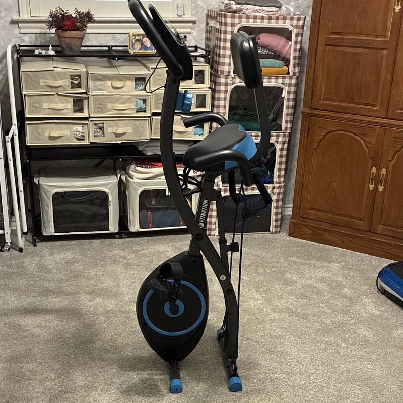 Fitnation Flex Express Elite Upright Bike LCD Display Adjustable Seat Black/Blue