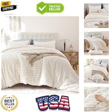 Fluffy Queen Comforter Set 3 Pieces - Cream White Fleece Fluffy Comforter Set...