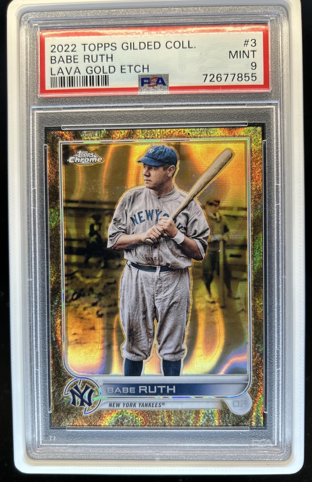 2022 Topps Gilded Babe Ruth Lava Gold Etch Jersey Number #3/10  Yankees PSA 9