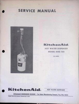 #ad KitchenAid KHD 100 Hot Water Dispenser 1971 Service Manual Hobart Troy Ohio $20.99