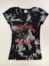 Harley Davidson Women's M Alley Cat Studded Ribbed T-Shirt Black Gray Tie Dye US