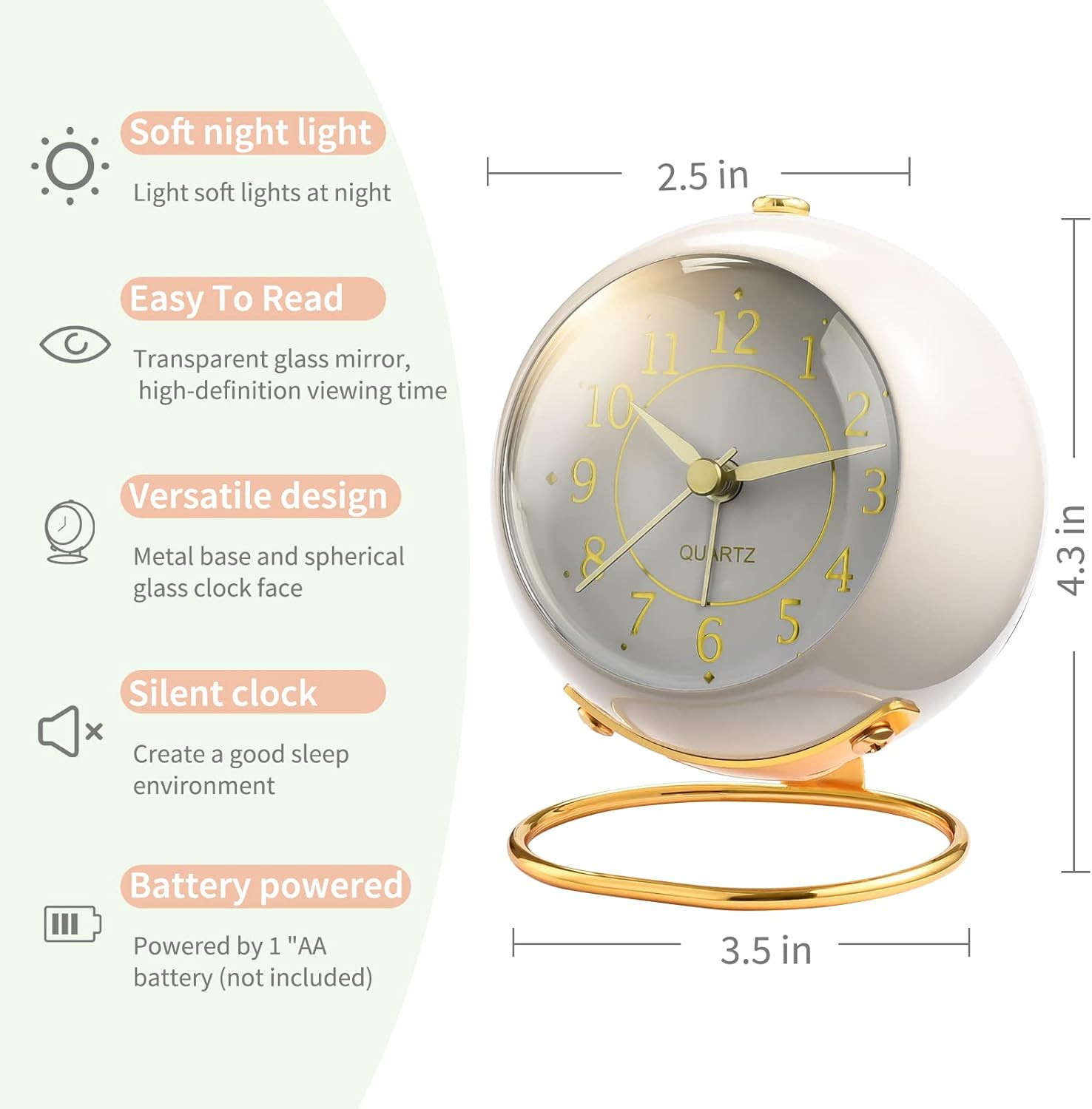 Analog Alarm Clocks,Retro Backlight Cute Simple Design Small Desk Clock with ...
