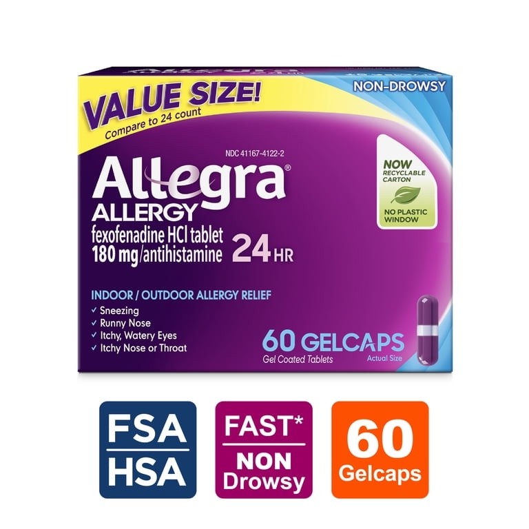 Allegra Adult Allergy Relief 180mg Geltabs 60 Ct - Fexofenadine HCl - EXP 2027
