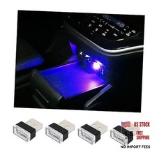 Augeny 4 PCS USB LED Car Interior Atmosphere Lamp, Plug-in USB Decor Night Blue