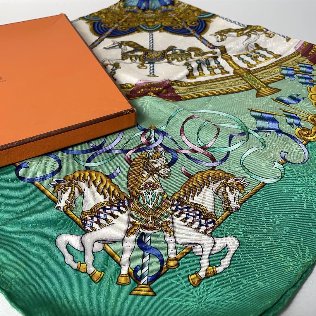 Hermes Carre 90 Silk Scarf 90x90 Green Authentic From Japan