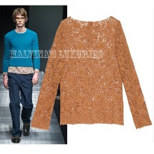 GUCCI MENS TOP BURNT BROWN COTTON LACE SHIRT RUNWAY $1,600 sz 44 / XXS