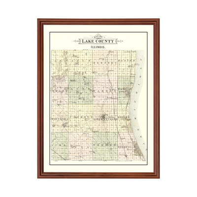 Old Map of Lake County, IL 1885 - Vintage Illinois Art
