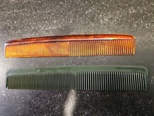 2- Vintage Hair Combs USA Amber Gray Barber 7"