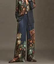 Anthropologie Conditions Apply Imara Satin Wide-Leg Pants Blue Floral MP NWT M P