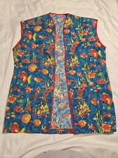 Vintage 90s Under The Sea Novelty Print Vest Women s Blue Red Trim Tropical Fish