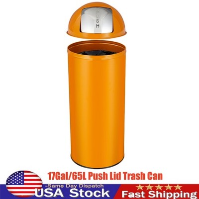 17Gal/65L Push Lid Commercial Trash Can Stainless Steel for Kitchen Waste Bin