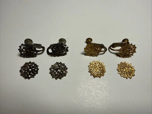 VTG MIRIAM HASKELL Earring Signed Clip 2 Pair Silver And Gold For Beading Crafts