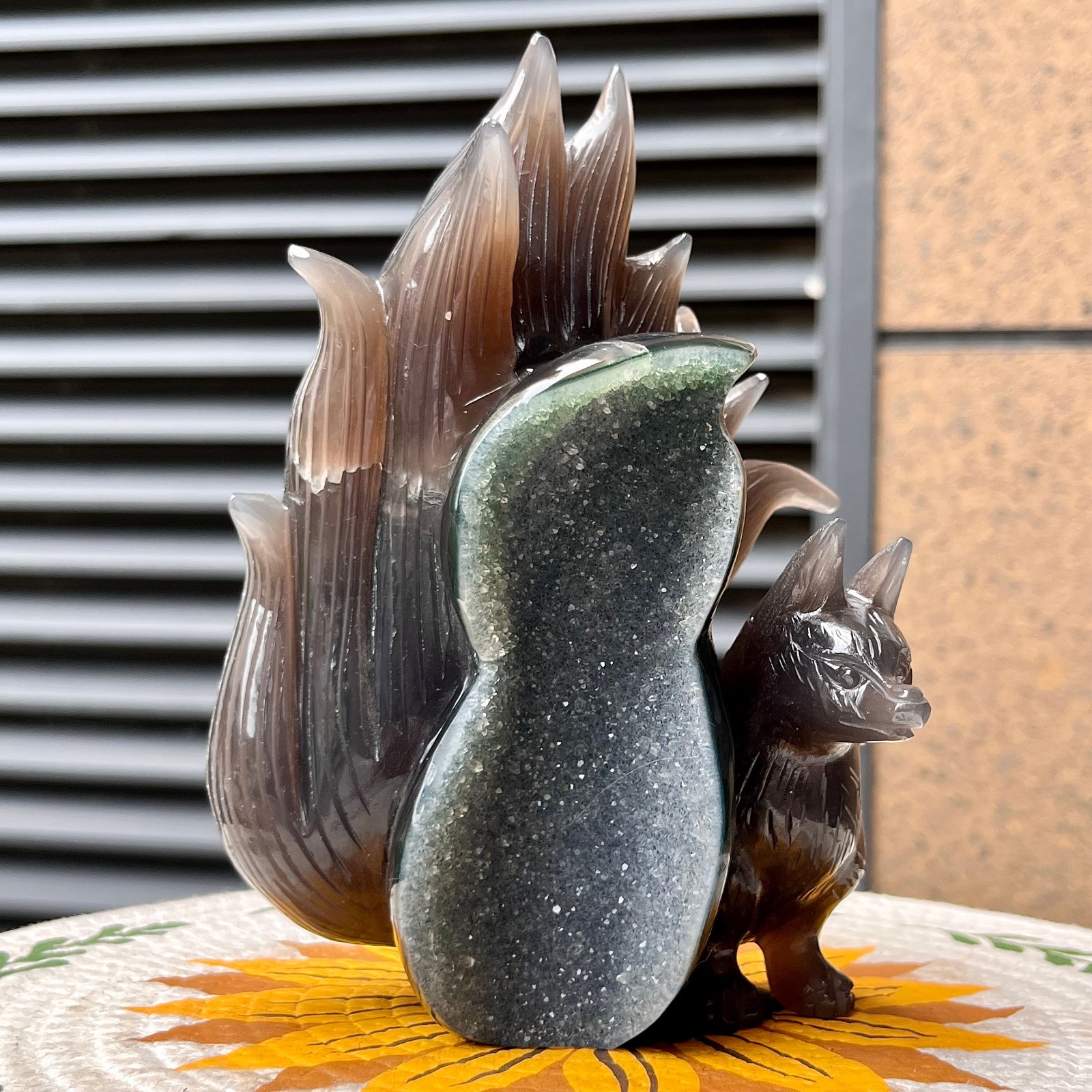 3.6 lb  Natural Agate Geode Hand Carved Fox Crystal Animal Decor Figurine
