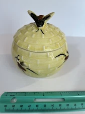 Honey Keeper Jar  Yellow With Bees Ceramic, Lid With Bee Handle, Great Condition