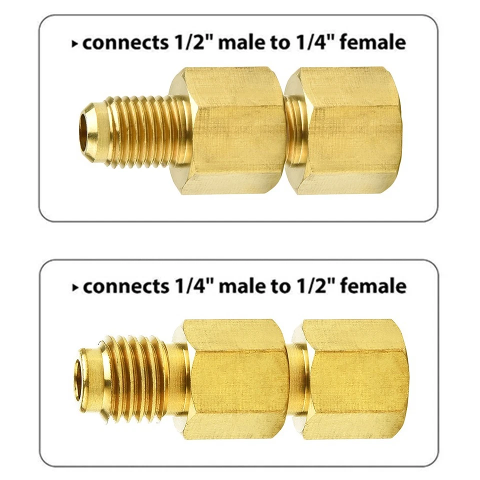R12 To R134a Adapter Connector R134a To R12 1/4 Female Flare 2pcs/Set Brass - Image 3 of 4
