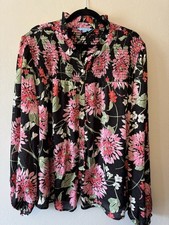 Draper James Plus Size Ruched Bodice Long Sleeved Floral Blouse Size 3X