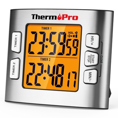 TempPro TM02 Digital LCD Kitchen Timer Dual Countdown Cooking Timer Loud Alarm
