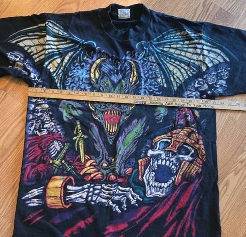 Camisa Estampada Caballeros Calaveras Dragón Años 90 De Colección Talla XL Rara - Imagen 4 de 11