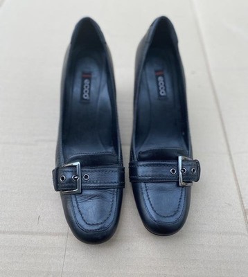 Women Ecco Heels Black Leather 38 #3RKL