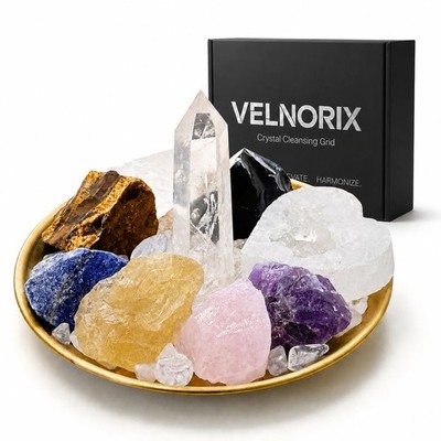 7 Chakra Healing Crystals Grid Set   Real Stones, Clear Quartz Tower, Amethys...